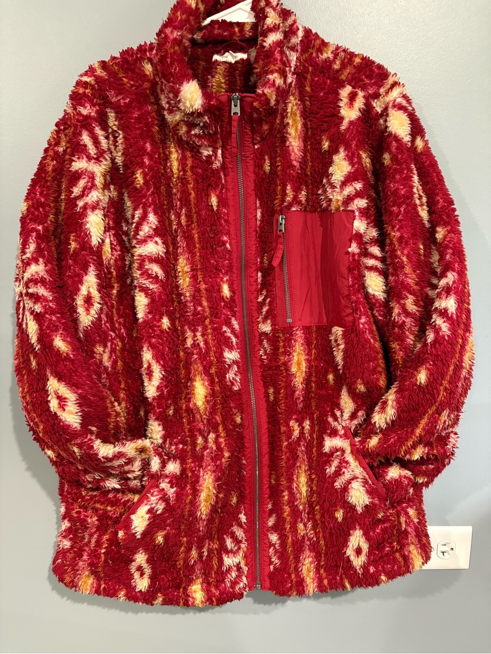 Maurices Red Aztec Southwestern Sherpa Fleece Jacket Zip Front XL